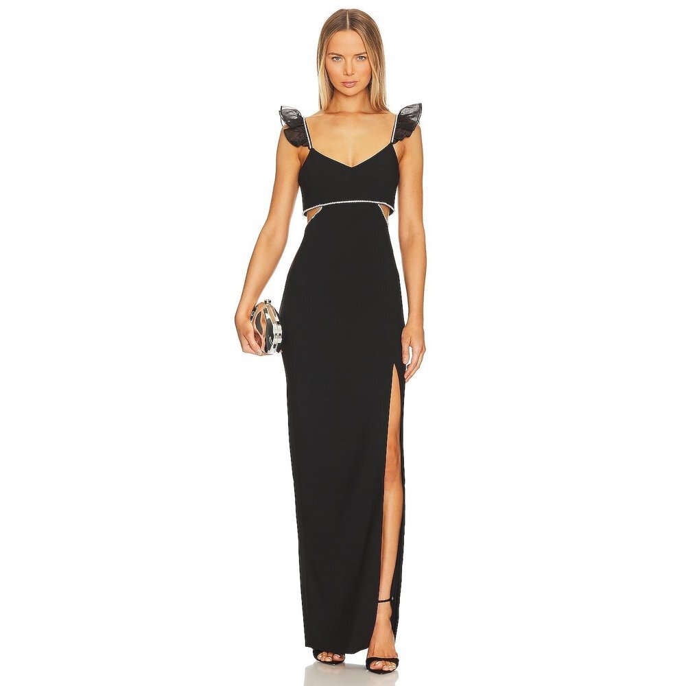 NWT Likely Breonna Long Dress Gown Crystal-embellished trim in Black Size 4